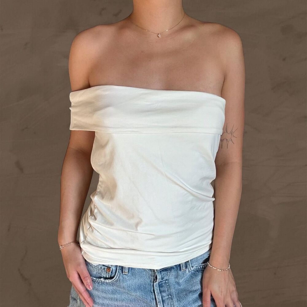 Abercrombie white asymmetrical top off the shoulder size large